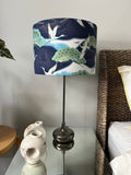 Double-sided ‘Cranes In The Sky - Blue & Green’ Japanese cotton lampshade