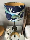 Double-sided ‘Cranes In The Sky - Blue & Green’ Japanese cotton lampshade