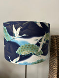 Double-sided ‘Cranes In The Sky - Blue & Green’ Japanese cotton lampshade